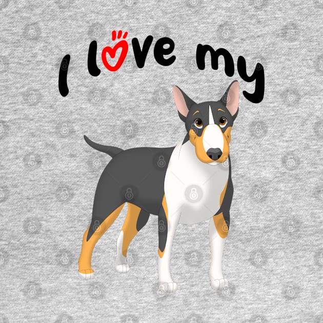 I Love My Black, Tan & White Bull Terrier Dog by millersye